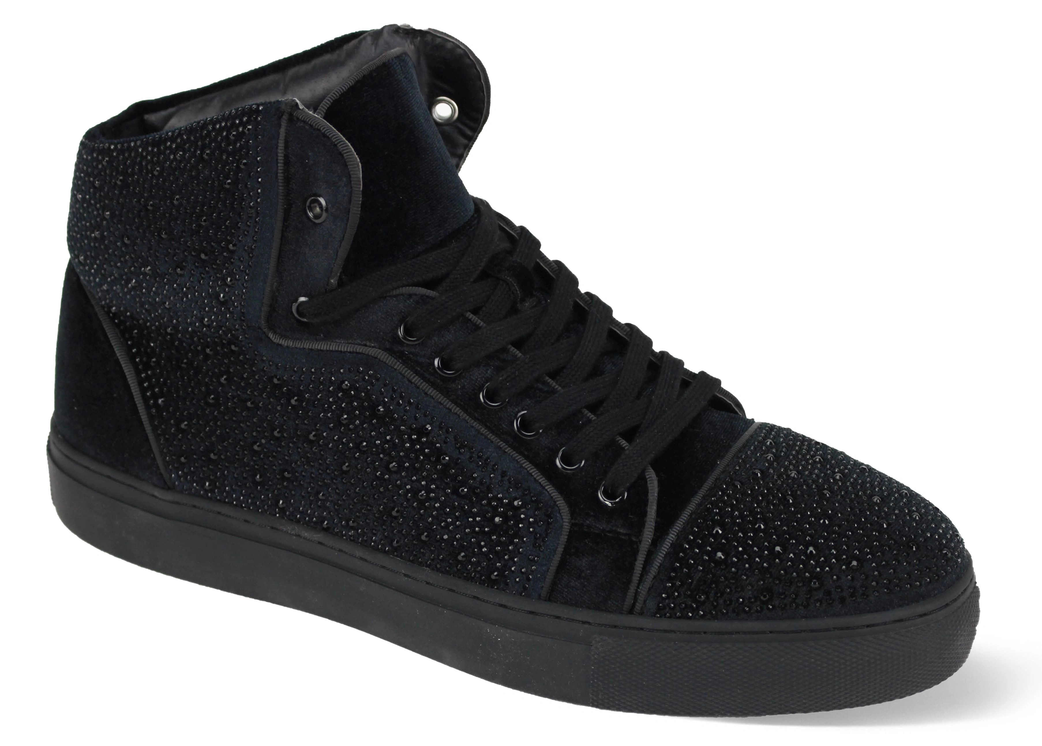 Sort Velvet Skinnende Sneakers med Rhinestones: AM FLASH - For Mænd med Stil!