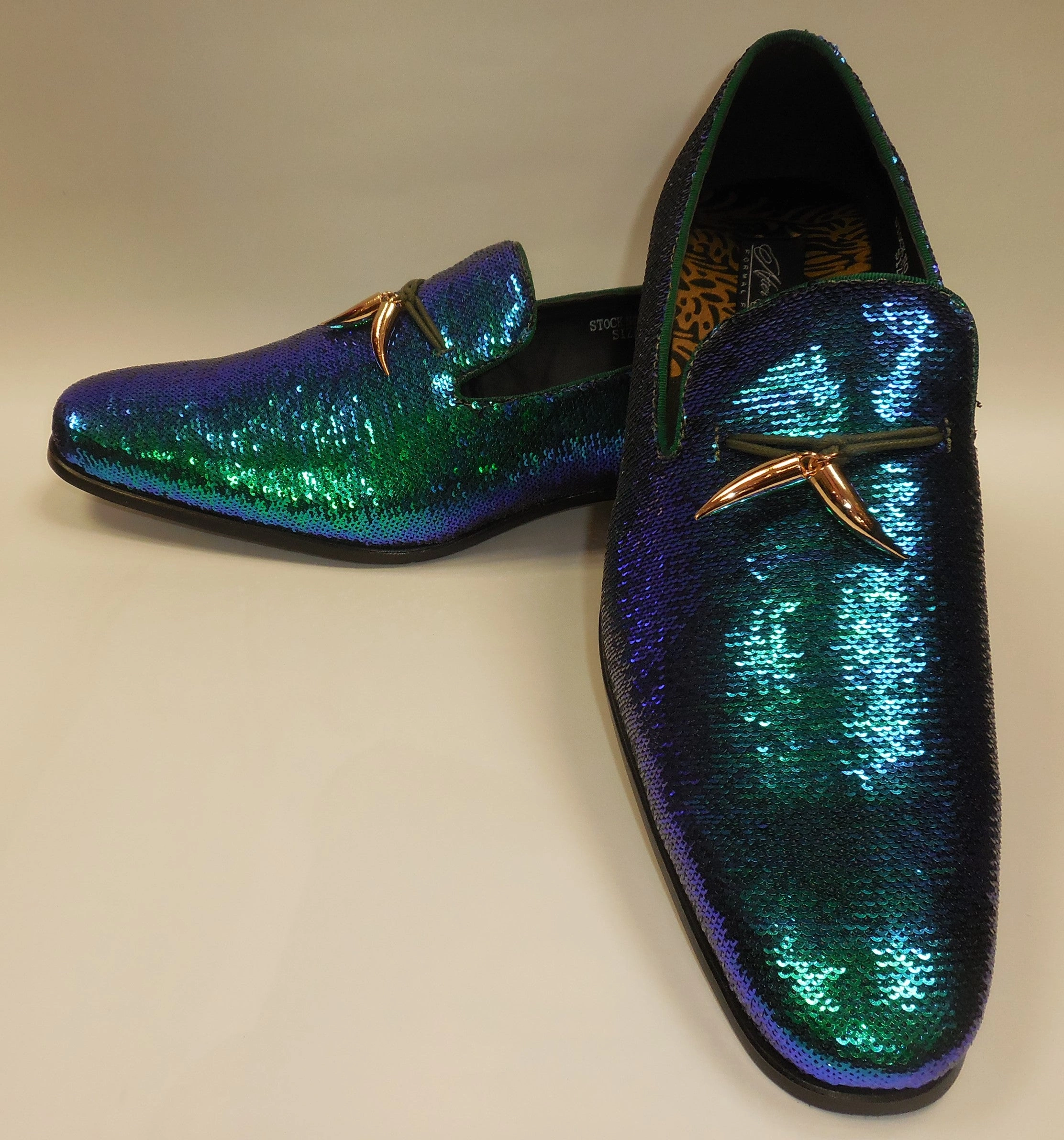 Mænds Forbløffende Farveskiftende Sequin Loafers: Grøn/Lilla - Natmagi på Dine Fødder 6759 S!